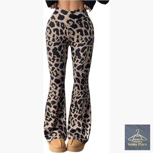 Women's Flared Pants Elastic Waist Bell Bottom Trousers Stretch Material